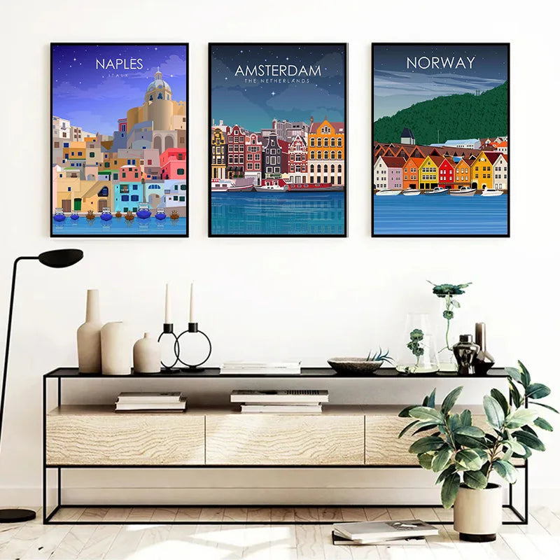 affiche touristique des villes du monde en toile