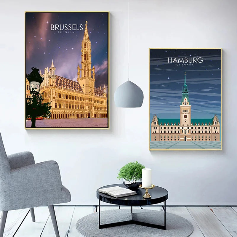 affiche touristique paysage célèbre du monde entier