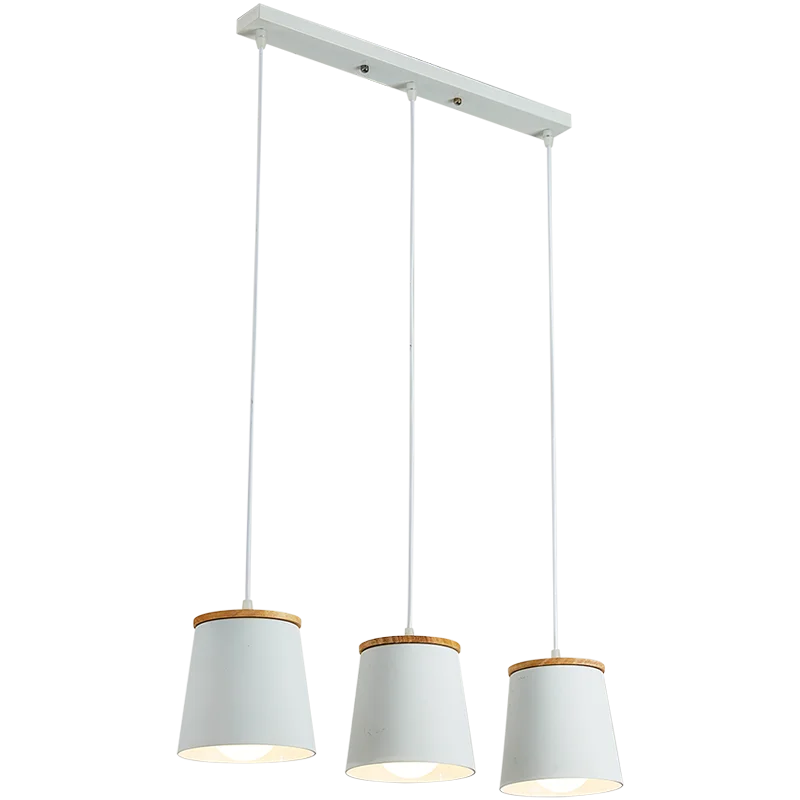 Creative Led moderne suspension blanc lampes suspendues barre en bois + suspension en métal Suspension pour lampe de salle à manger lumières de baisse