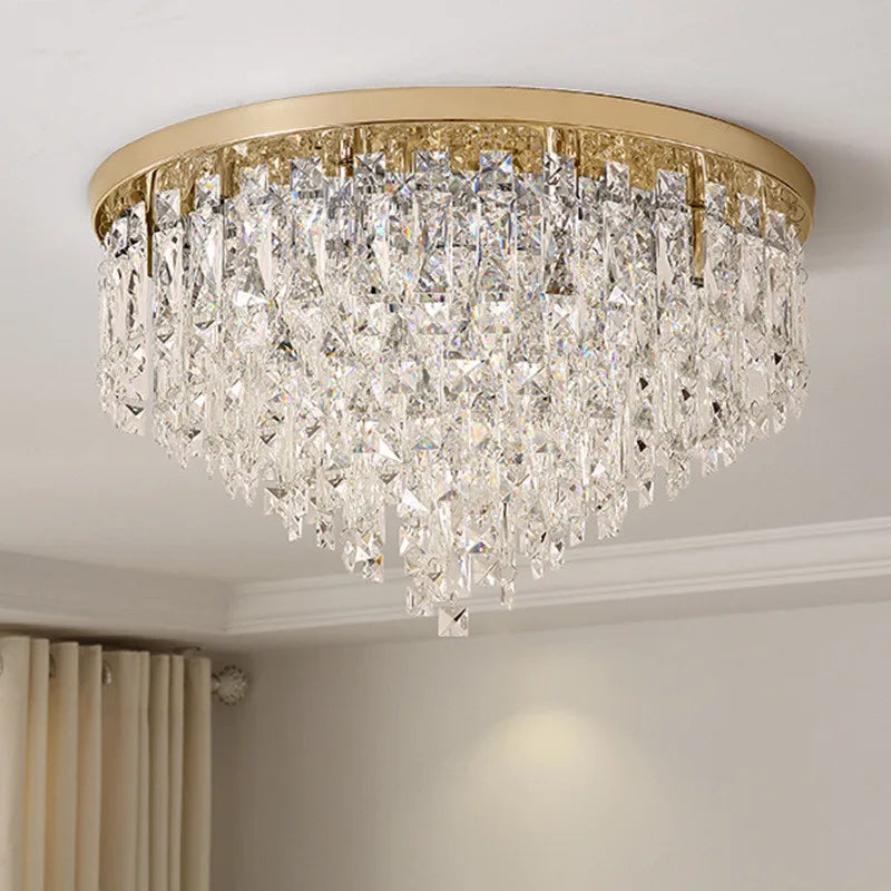 plafonnier led moderne en acier chromé avec cristaux k9 art déco