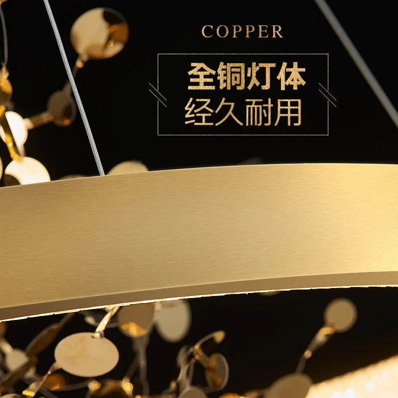 lustre led de luxe moderne en cuivre pour hôtel