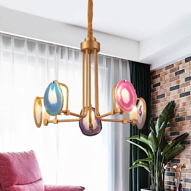 lustre nordique en agate à deux niveaux pour restaurant minimaliste
