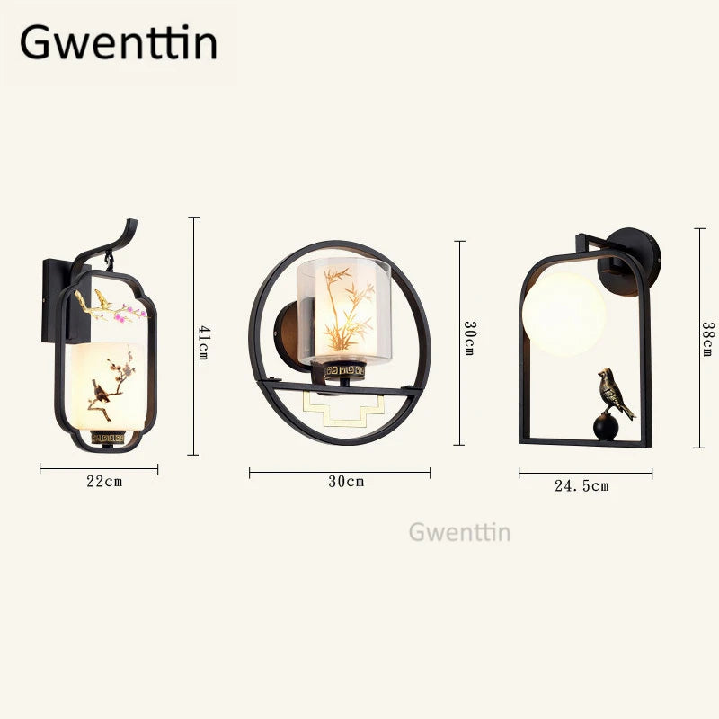 applique murale en verre style chinois vintage à led