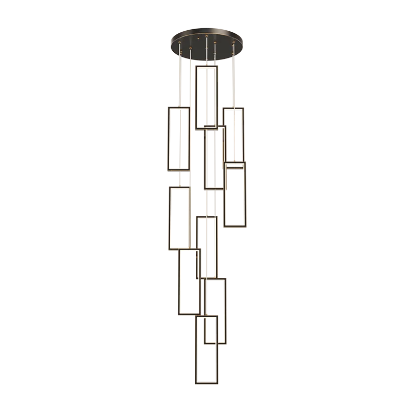 lustre led rectangulaire moderne en cuivre pour escaliers et loft