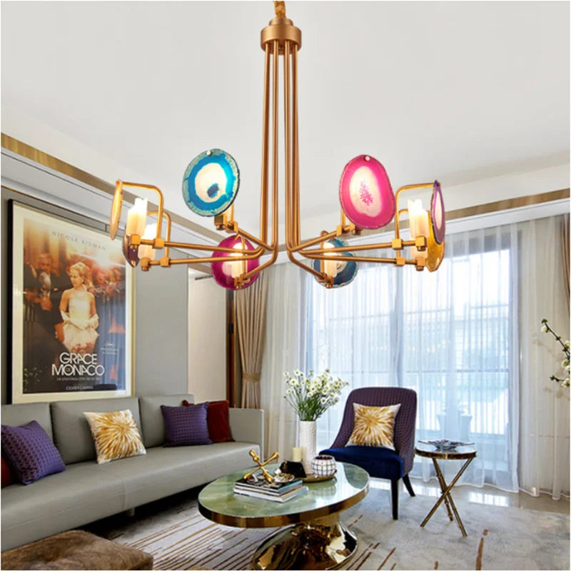 lustre nordique en agate à deux niveaux pour restaurant minimaliste