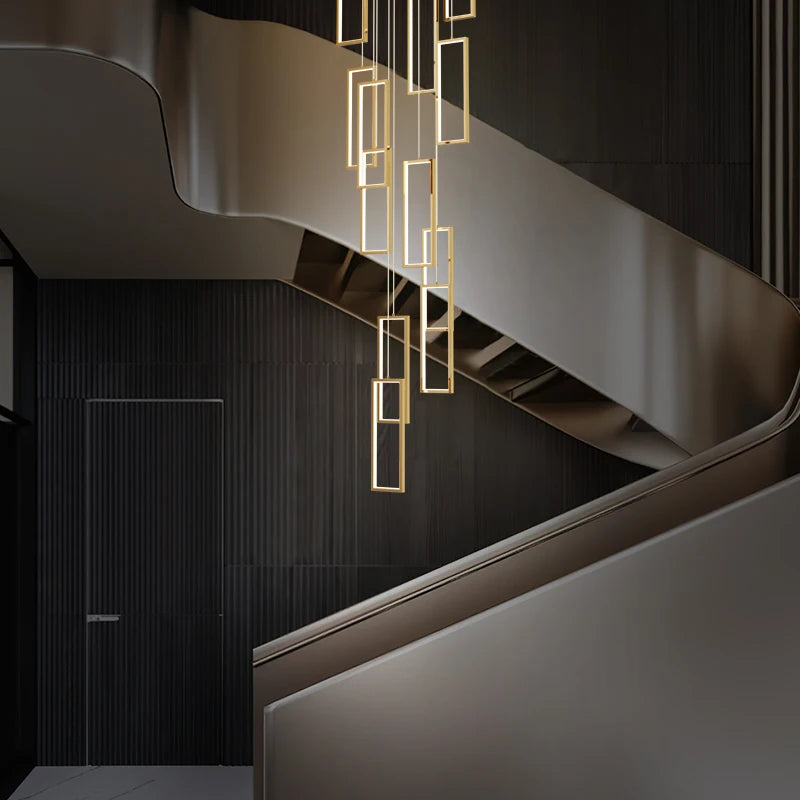 lustre led rectangulaire moderne en cuivre pour escaliers et loft