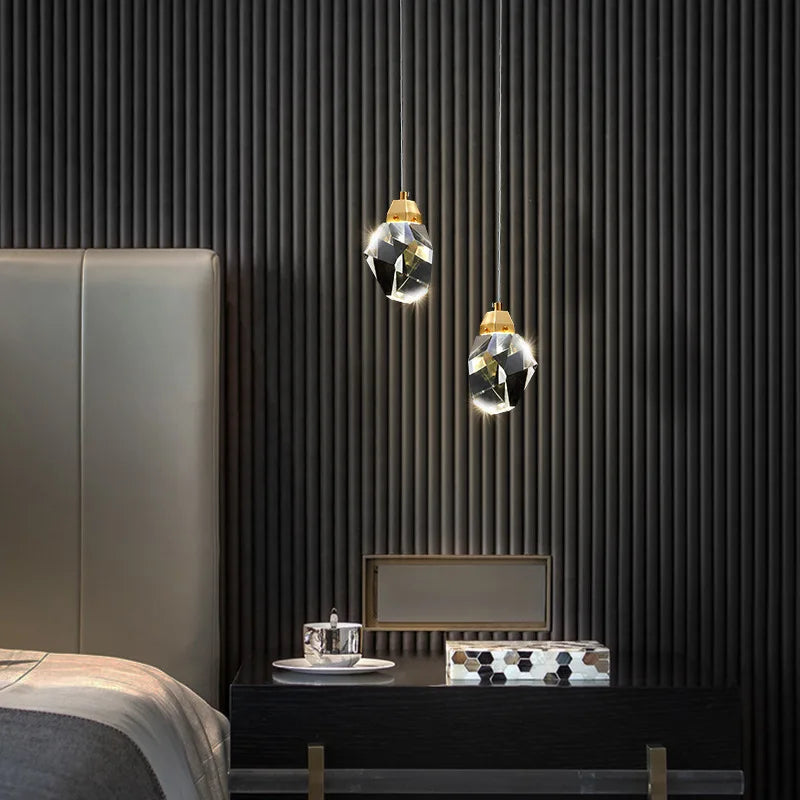 lustre moderne minimaliste en cristal et cuivre luxueux
