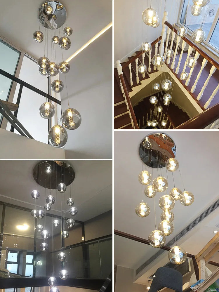 lustre moderne en boule de verre en spirale g4 pour duplex nordique