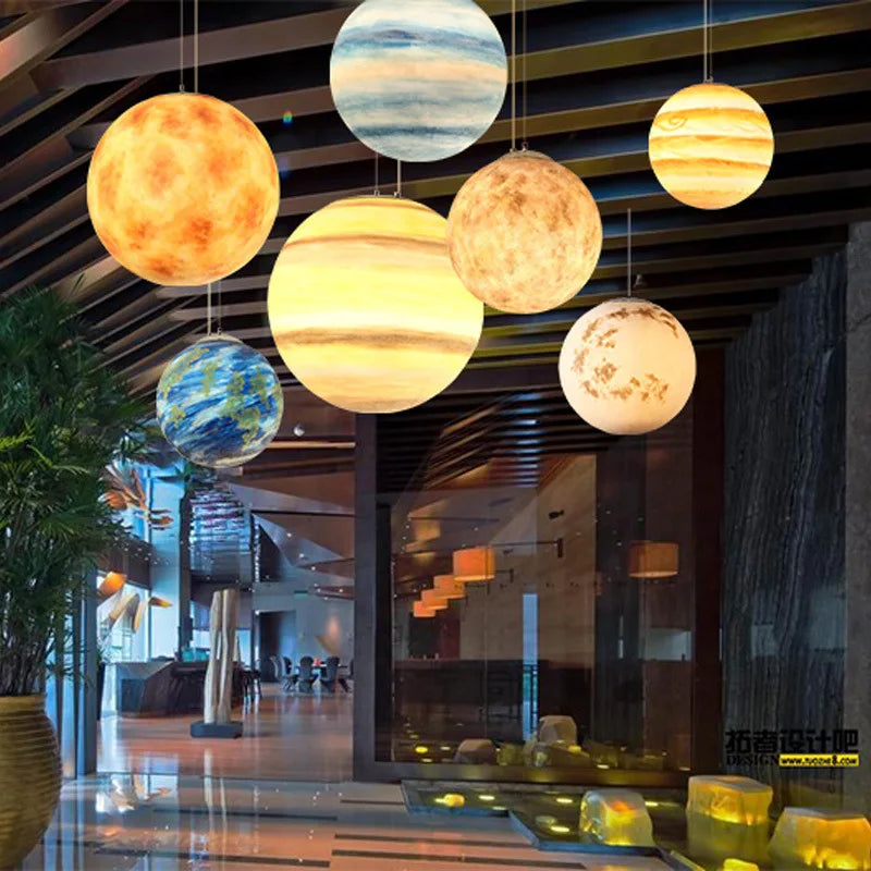 lustre moderne acrylique en forme de planète et lune