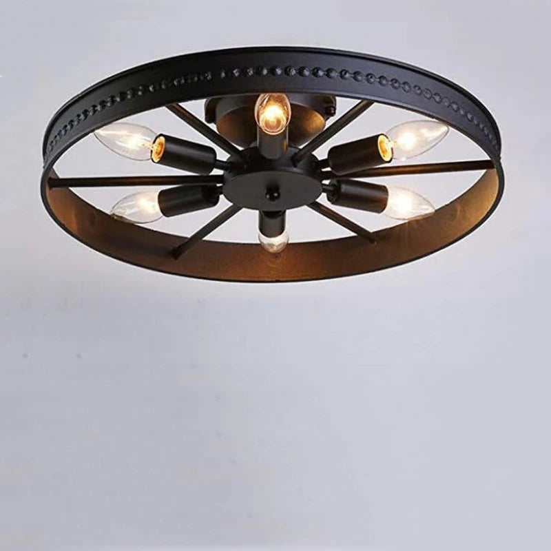 Plafonnier rond en fer au Design industriel rétro américain