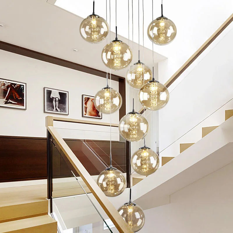 lustre moderne en boule de verre en spirale g4 pour duplex nordique