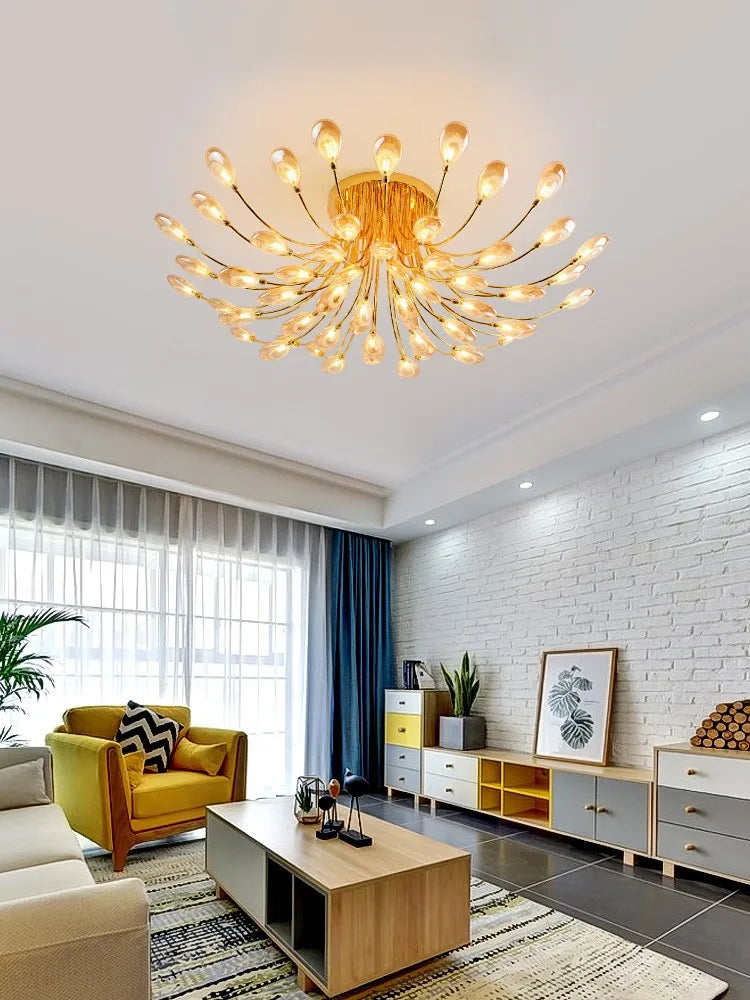 lampe nordique post-moderne luxueuse avec écran ouvert paon led