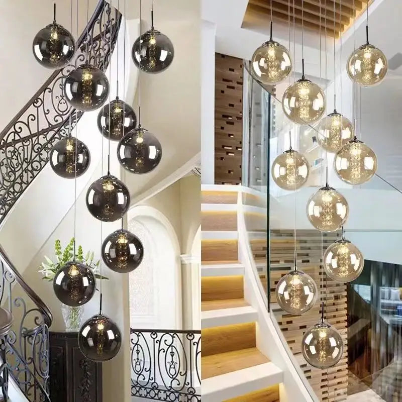 lustre moderne en boule de verre en spirale g4 pour duplex nordique