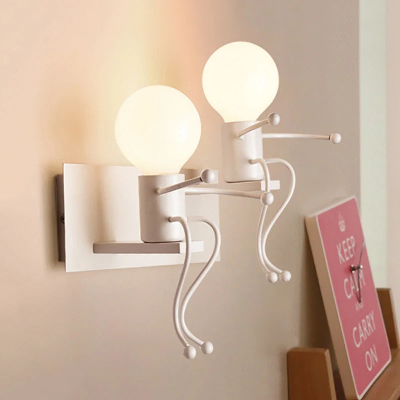 applique murale led en fer avec poupée de dessin animé nordique pour enfants