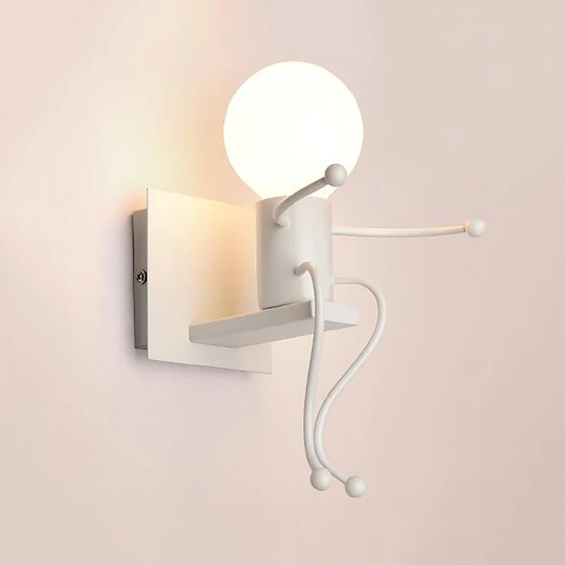 applique murale led en fer avec poupée de dessin animé nordique pour enfants