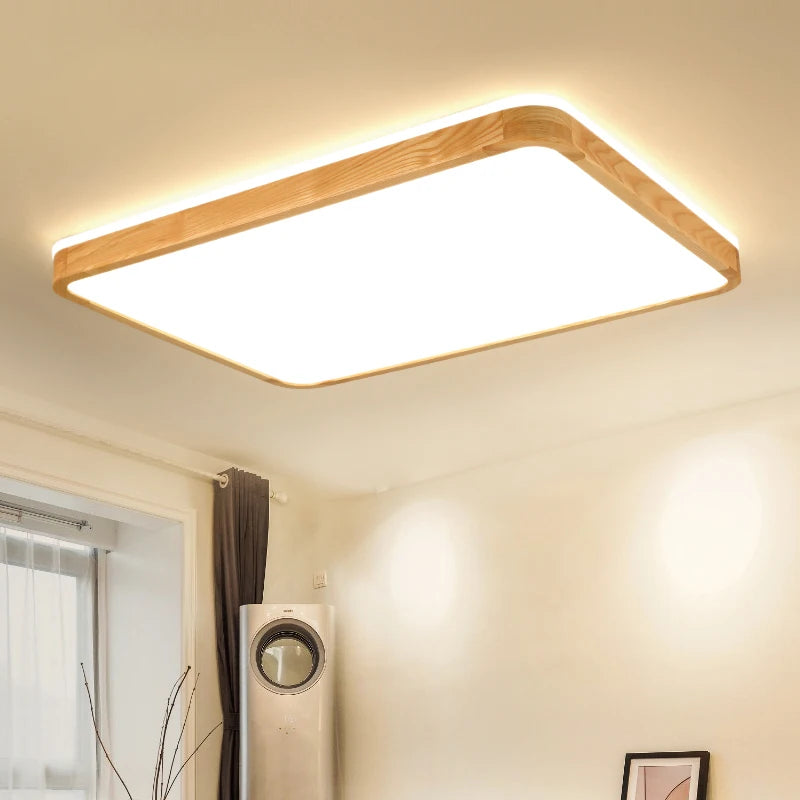 plafonnier led rond carré bois dimmable avec télécommande