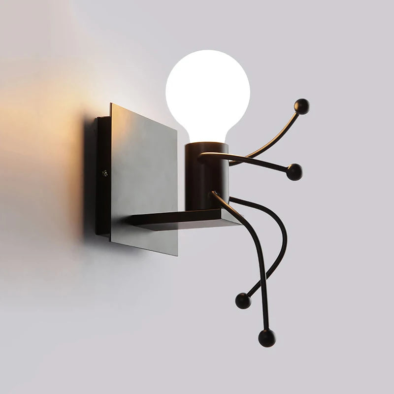applique murale led en fer avec poupée de dessin animé nordique pour enfants