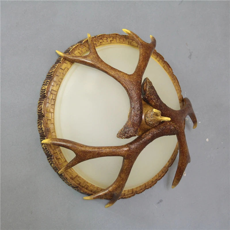 plafonnier rétro en bois de cerf style campagnard américain