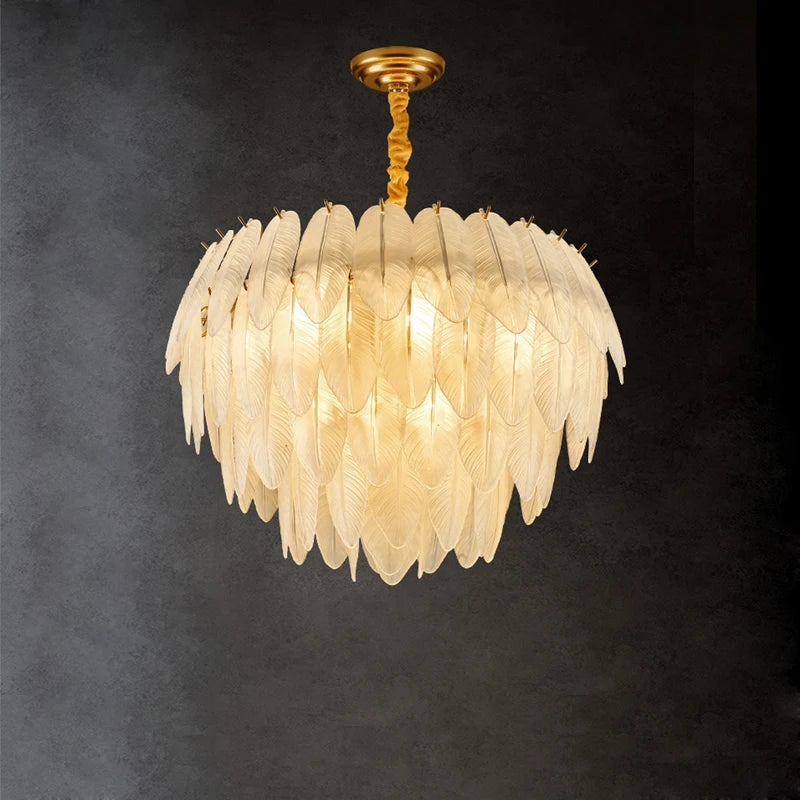 LED moderne verre blanc plume d'oie or argent Lustre éclairage Lustre lampes suspendues Suspension Luminaire Lampen pour Foyer