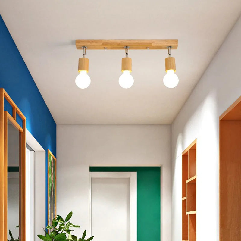 plafonnier moderne à leds en bois nordique pour intérieur
