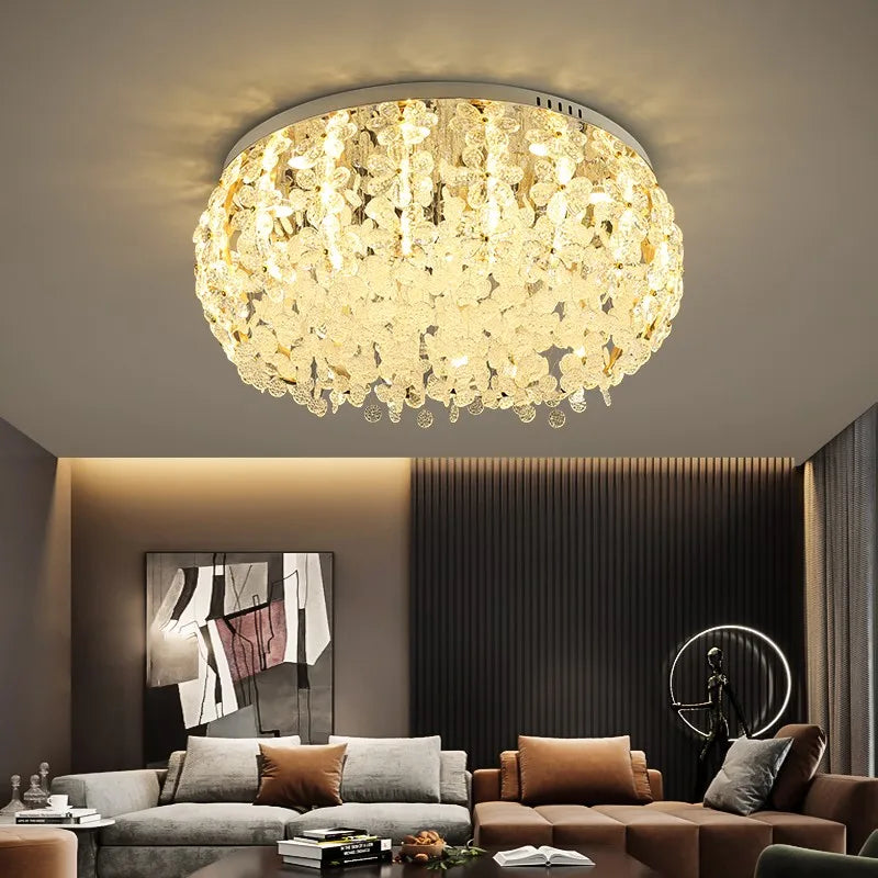 plafonnier rond doré de luxe en cristal design nordique moderne