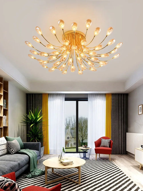 lampe nordique post-moderne luxueuse avec écran ouvert paon led