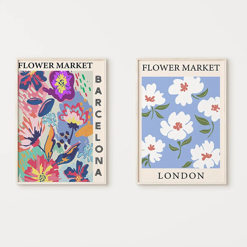 affiche fleurs peinture abstraite style nordique décoration murale