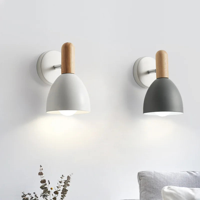 applique murale LED en bois avec abat-jour à Macaron