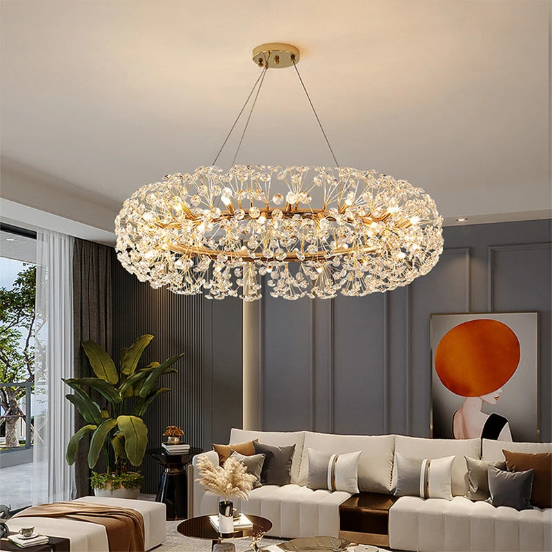 lustre led en cristal clair pissenlit pour hôtel belle déco