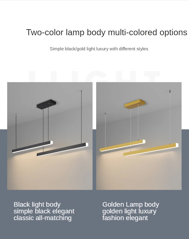 lustre moderne simple avec bande linéaire led pour restaurant