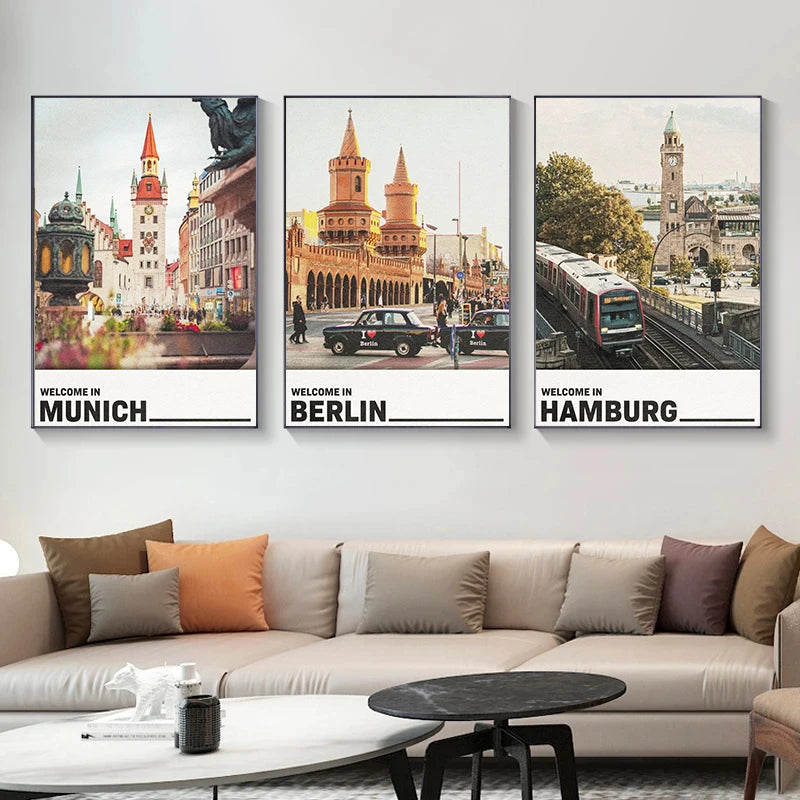 affiche de villes allemandes pour décoration artistique murale