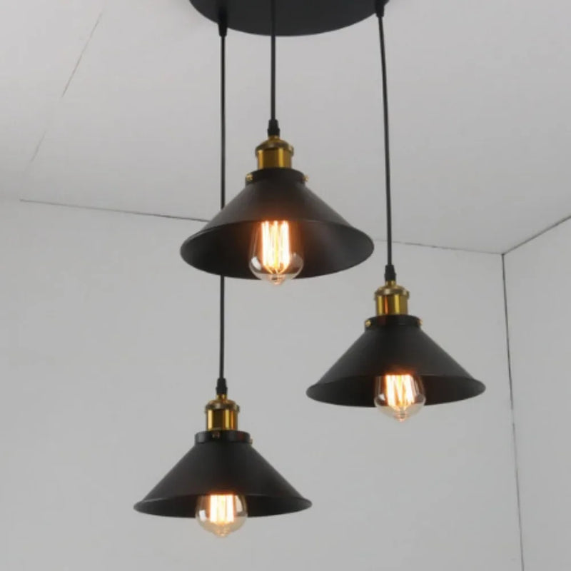 Suspension LED conique industrielle en métal