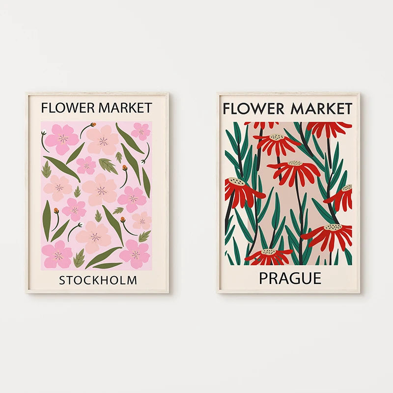 affiche abstraite de fleurs pour décoration murale nordique