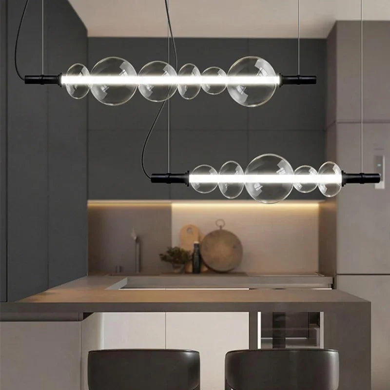 lustre moderne en bande de verre avec lumière led pour décoration maison