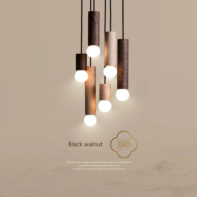 PHYVAL Suspension nordique noyer noir salle à manger japonaise lumière lustre chinois barre à tête unique petites lampes suspendues