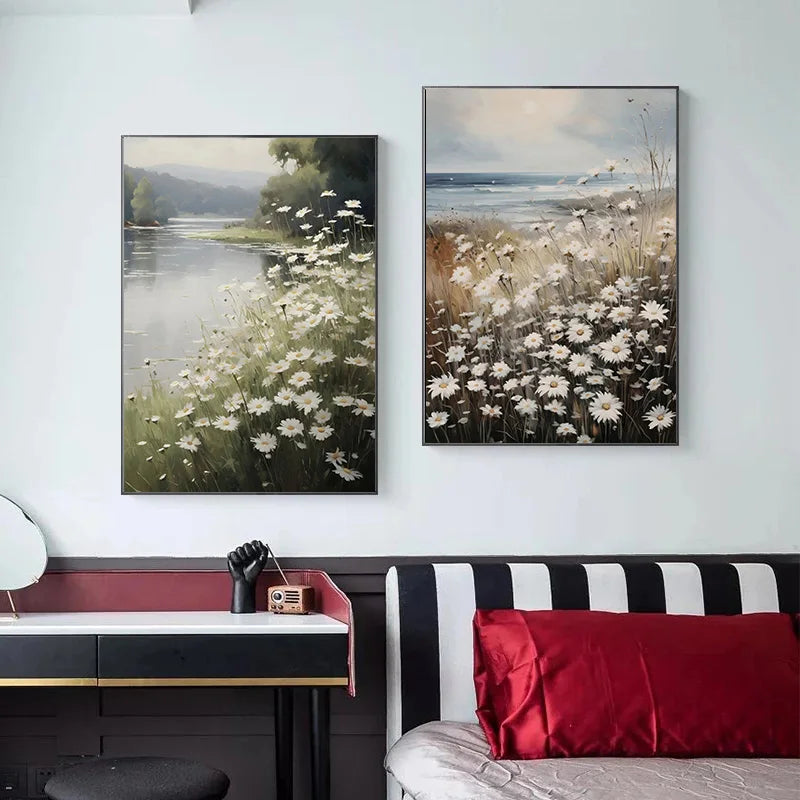 peinture vintage de campagne printanière avec fleurs sauvages