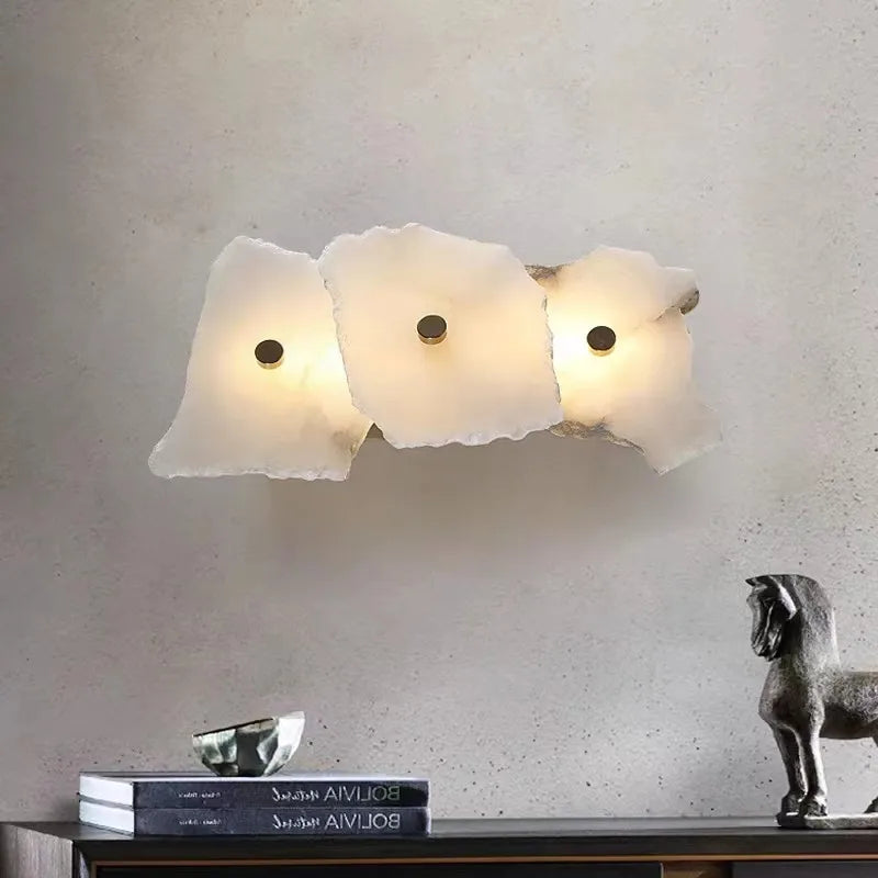 Applique murale moderne en laiton LED longue lampe en marbre naturel de luxe éclairage applique chambre salon salle à manger couloir lumière