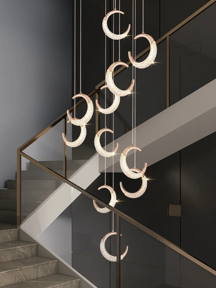 lustre led lune éclairage d'escalier intérieur villa restaurant