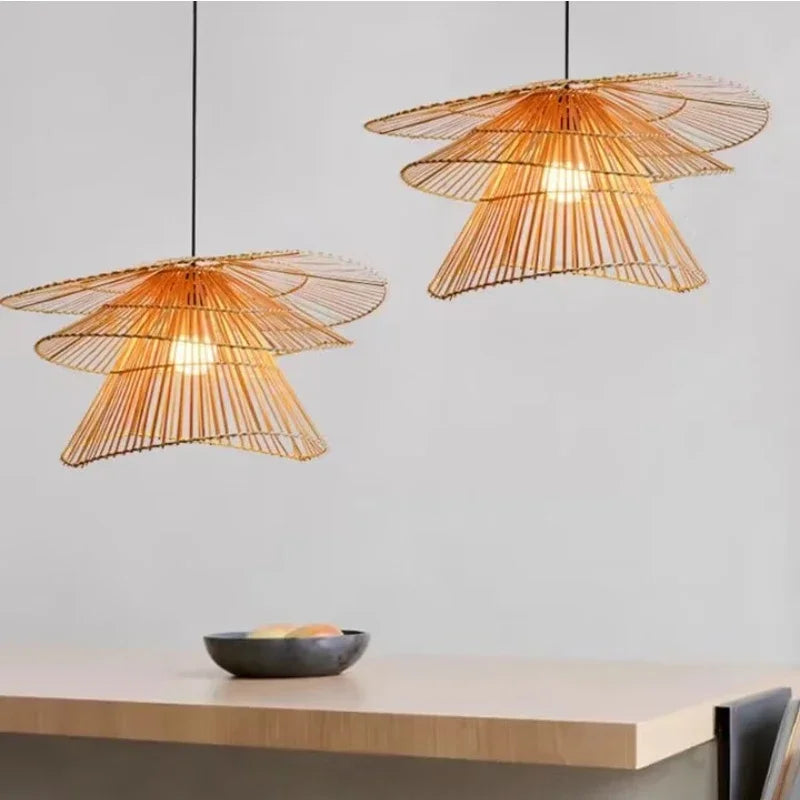 lustre en rotin fait à la main multi-étages moderne créatif