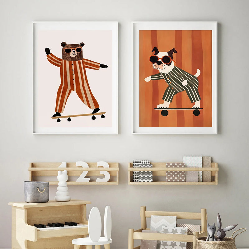 affiches amusantes d'animaux pour décoration de chambre d'enfant