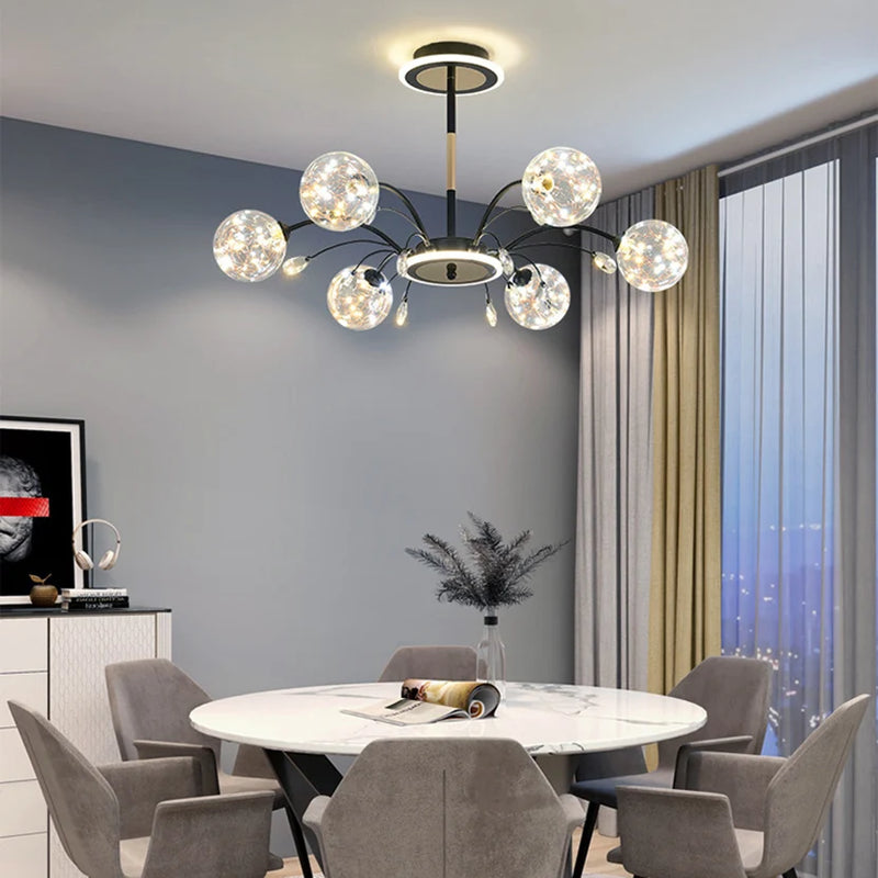lustre sandyha luxe led en fer avec boules de verre