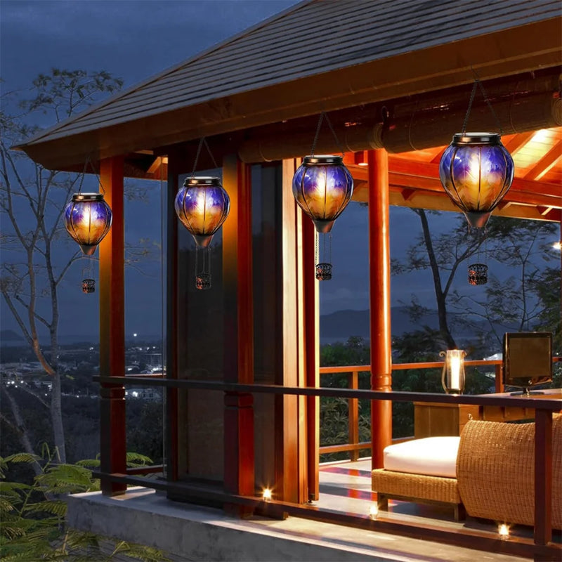 lanternes solaires suspendues à montgolfière avec crochet et panneau étanche