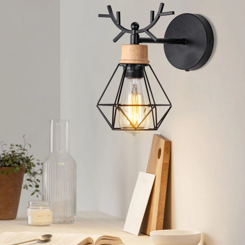 applique murale moderne minimaliste en bois et fer forgé