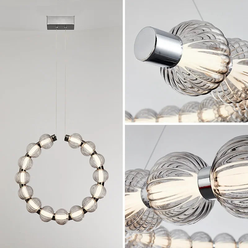 lustre led de luxe style collier de perles chromé
