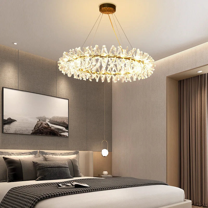 lustre en cristal fleur luminaire de luxe avec anneaux ronds