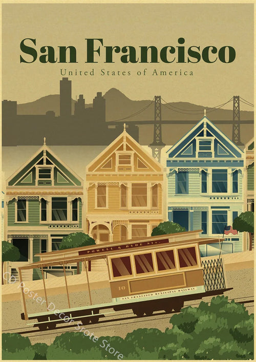 affiche vintage des villes du monde architecture rétro décor mural