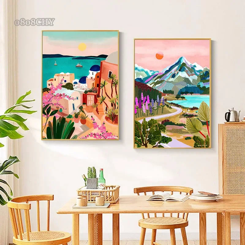 affiches colorées de paysages abstraits pour décoration murale