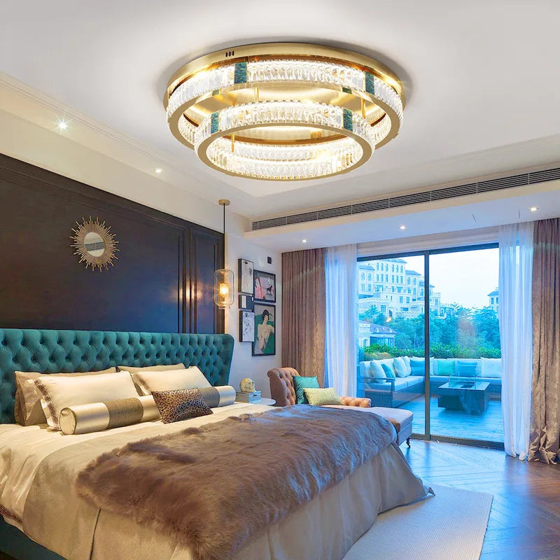 lustre moderne en cristal rond à 3 couches avec led
