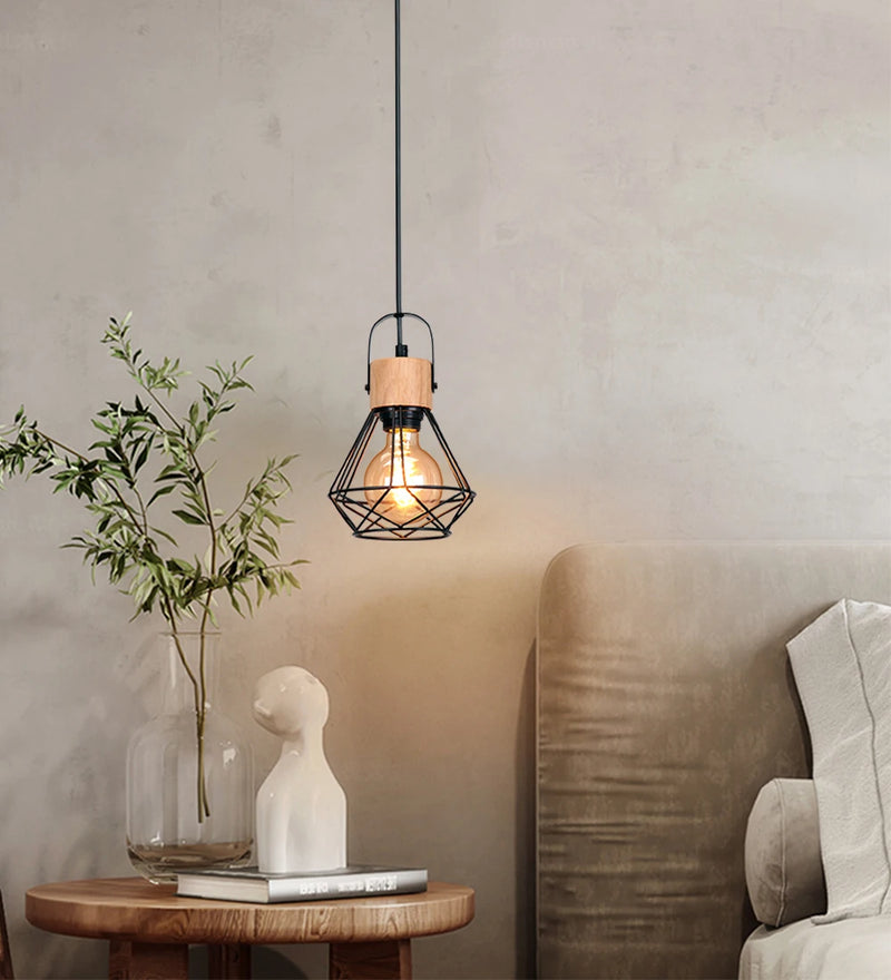 suspension vintage nordique en bois pour éclairage intérieur