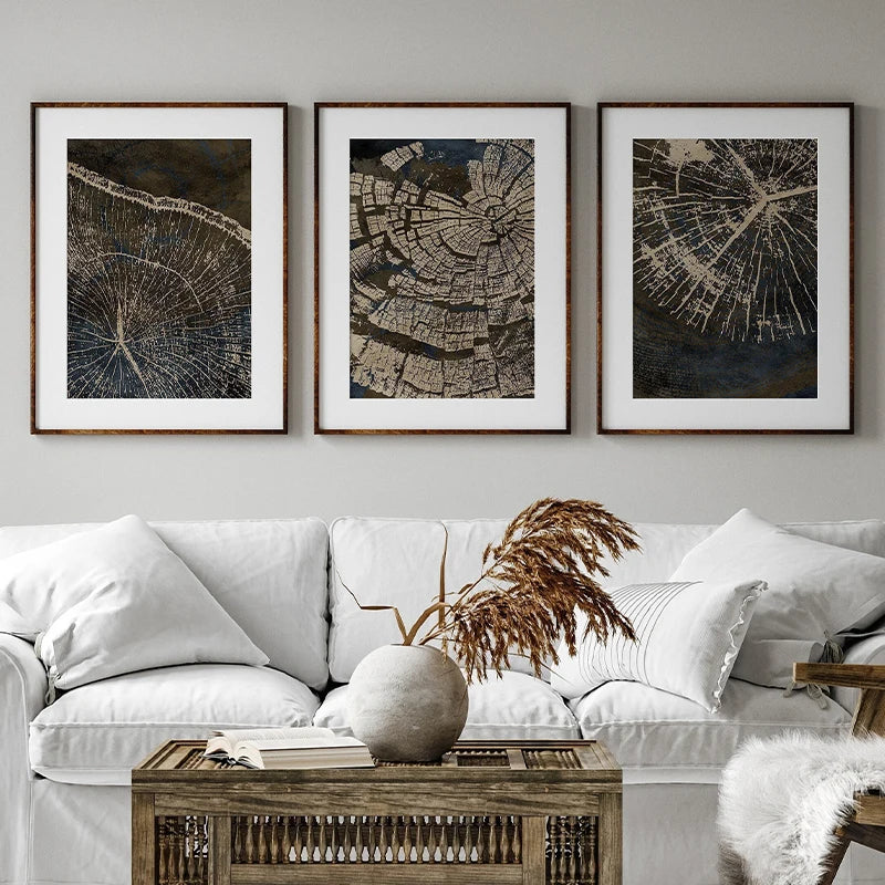 art abstrait sur anneaux d'arbres décoration murale moderne